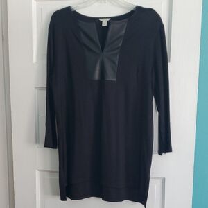 Cato Black Tunic with Faux Leather Detail